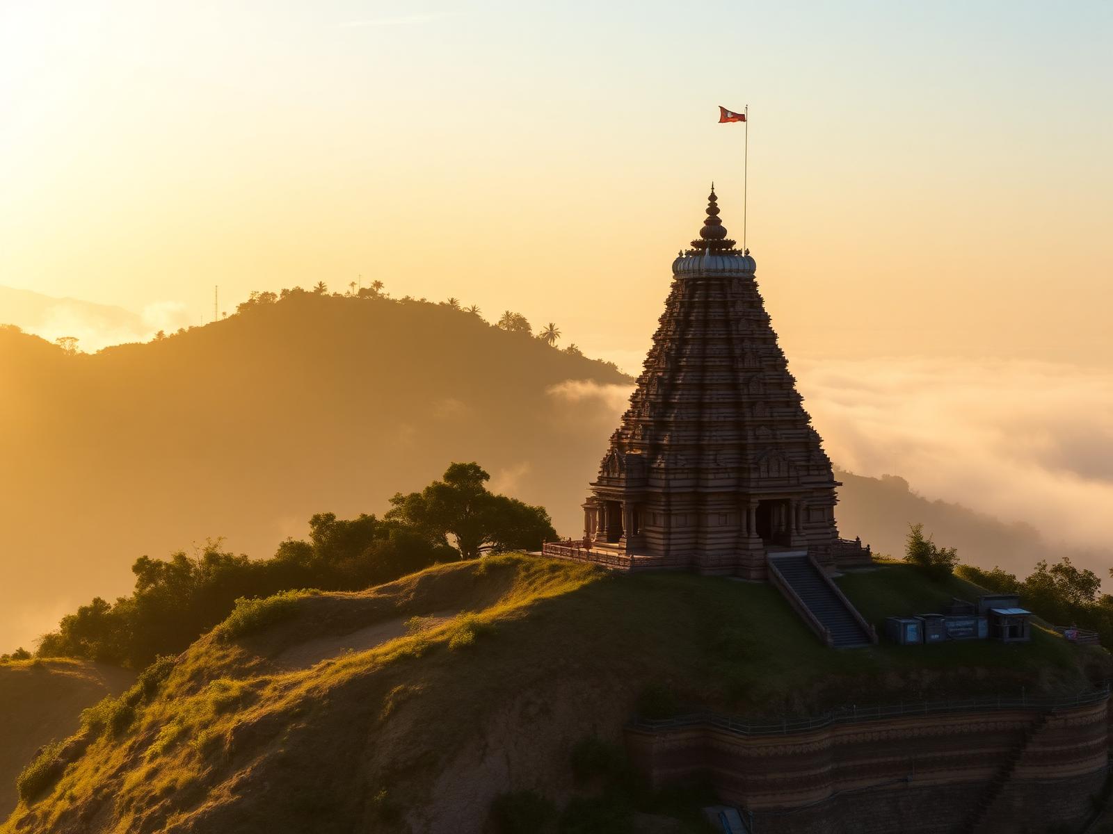 Swarnagiri temple on the hilltop at sunrise